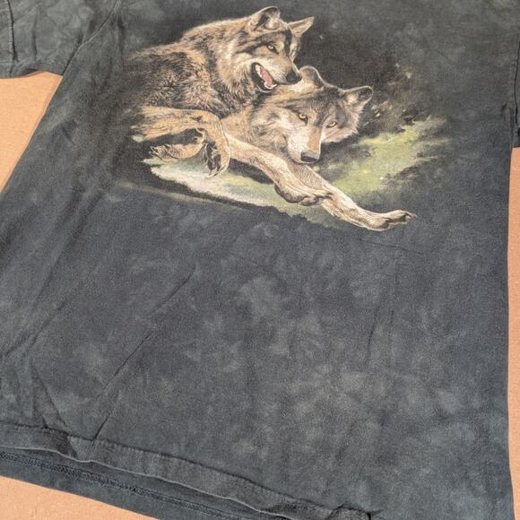 Vintage Wolf Wildlife Nature Big Mountain Tie Dye Green Shirt Fits like Small - Picture 4 of 7